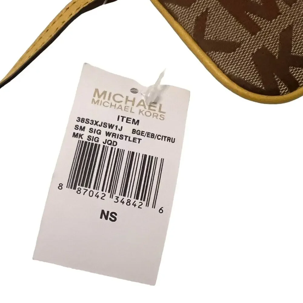 NEW MICHAEL KORS Wristlet Signature Tan & Brown Yellow Trim FAST SHIP 681-23
